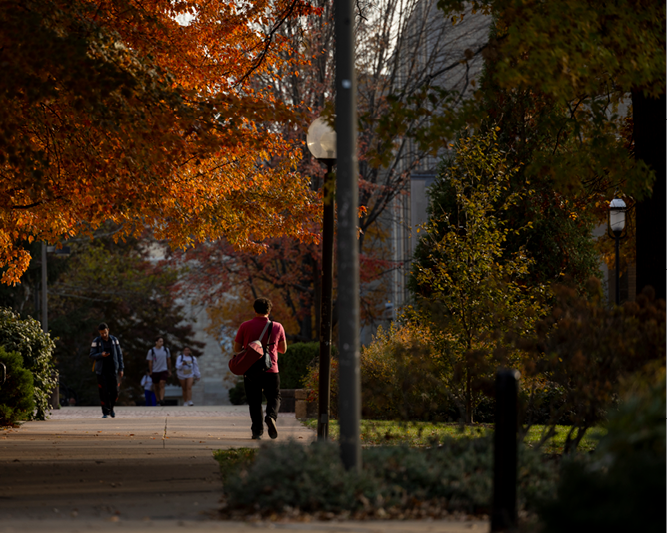 Student on campus during fall.