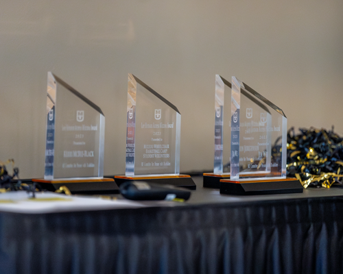 Awards on table.